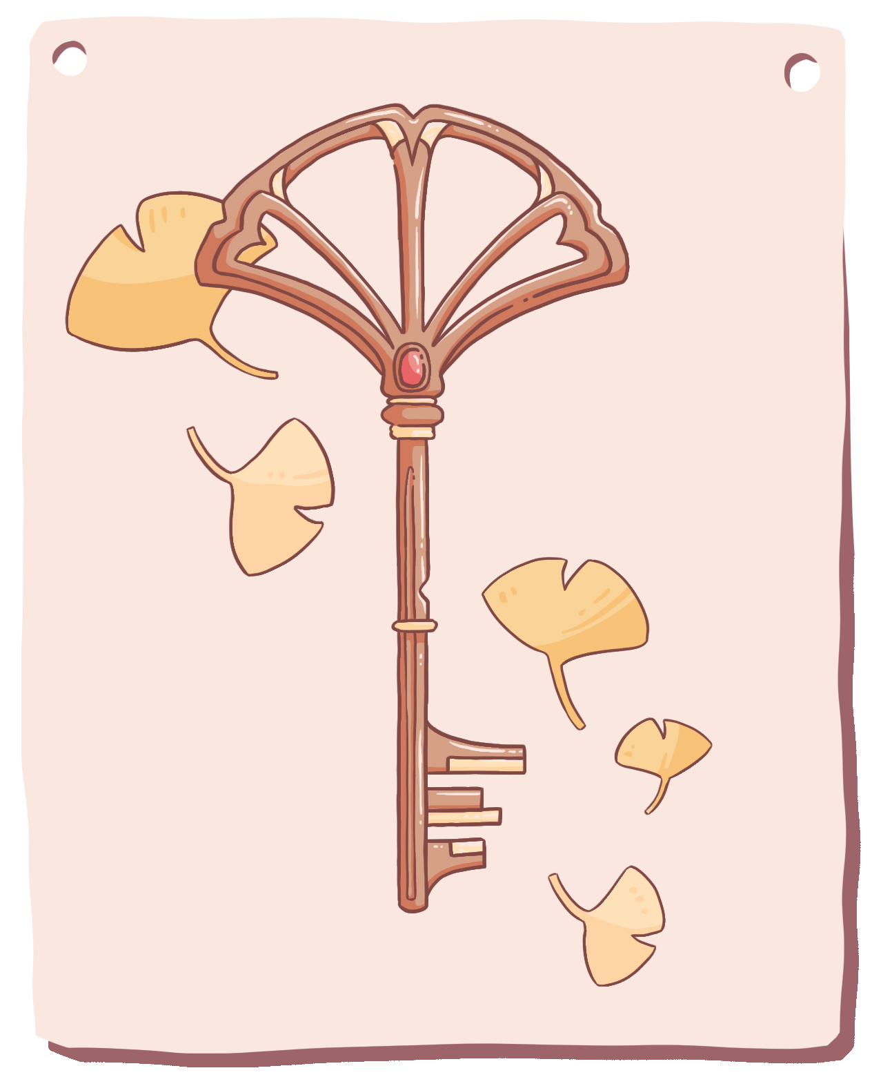 Brass Key with an icho-leaf design